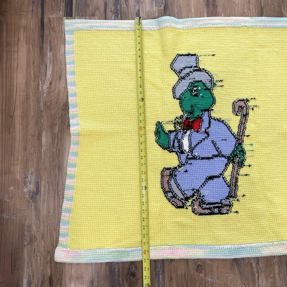 Vintage Crochet Baby Blanket Turtle Gentleman Yellow Afghan 33x36